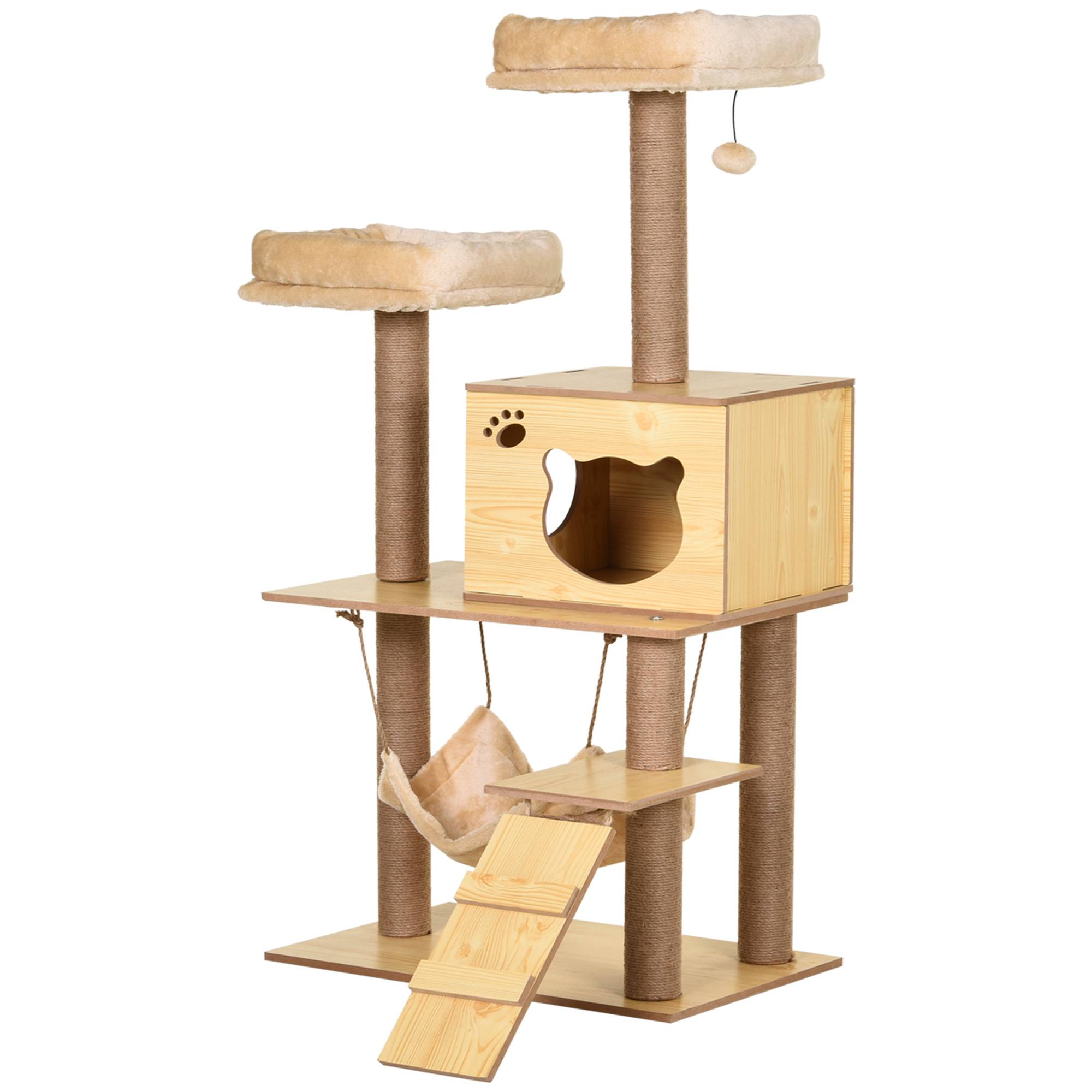 Sans Marque - Arbre à chats design contemporain griffoirs grattoirs sisal naturel niche plate-formes hamac boule beige - Image 2