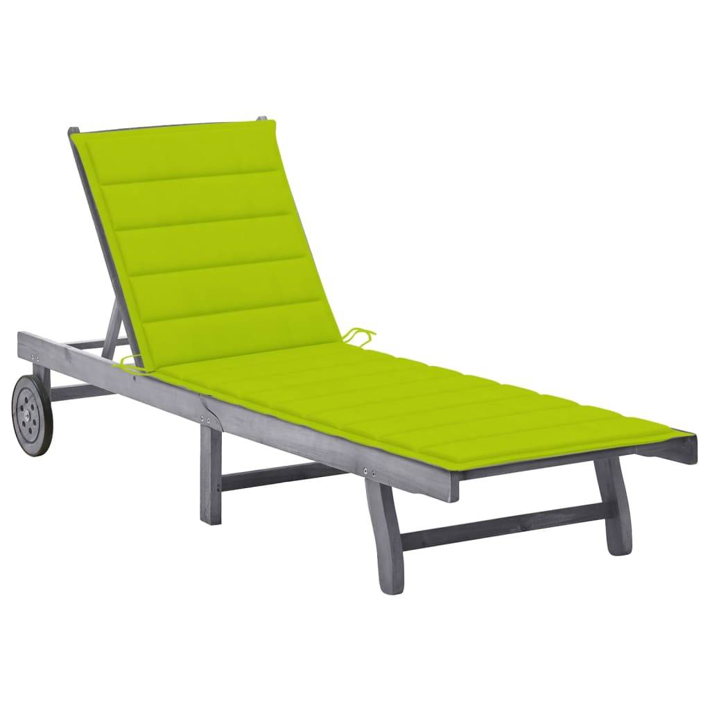 PANGIVO - Chaise longue de jardin en bois d'acacia, coussin vert vif, 200 x 59/63 x 30/62/76/85 cm, Poids :16.94kg - PANGIVO - Image 1