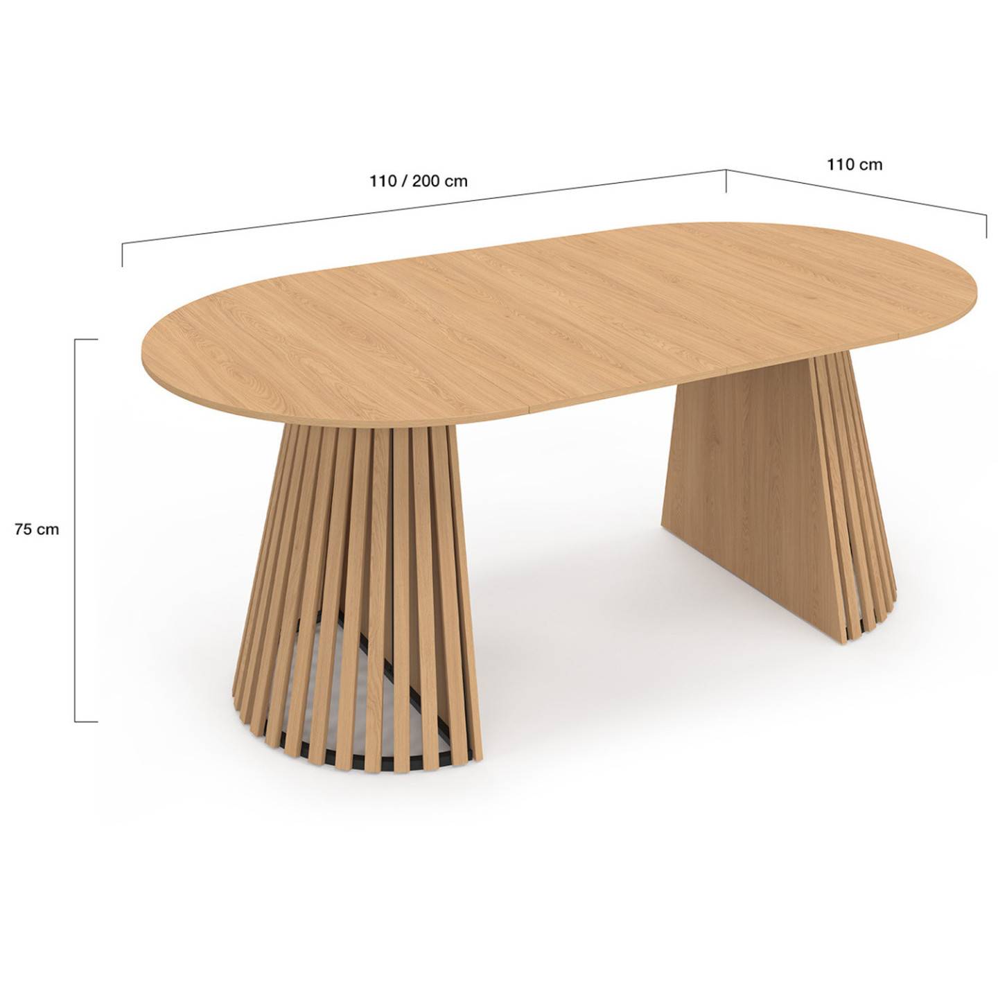 Table à manger extensible ronde CARMEN 4-10 personnes pied bois en lattes et plateau bois 110-200 cm - Image 5