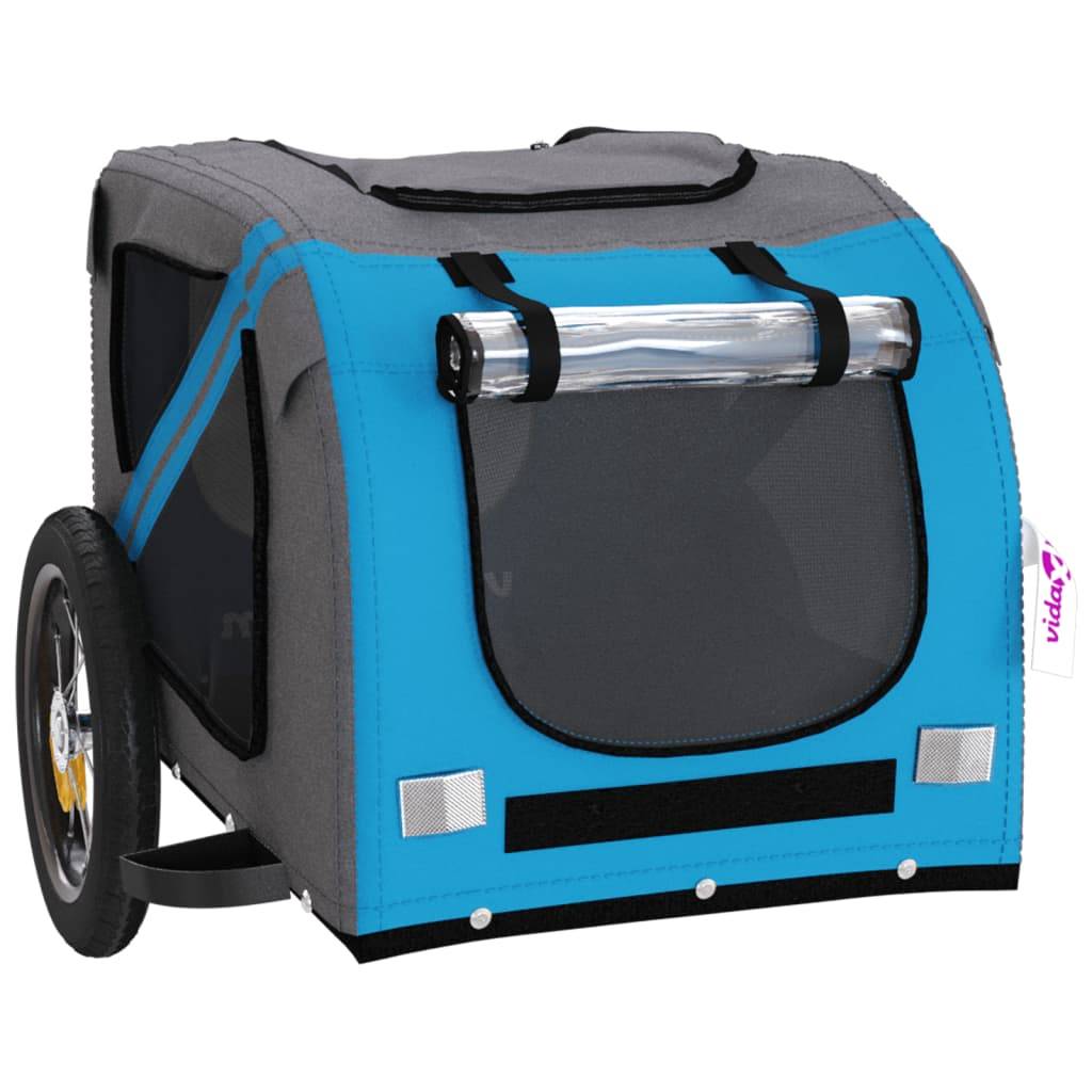 Remorque de vélo pour animaux fer et tissu Oxford bleu et gris 124 x 53 x 53 cm - PANGIVO - Image 5