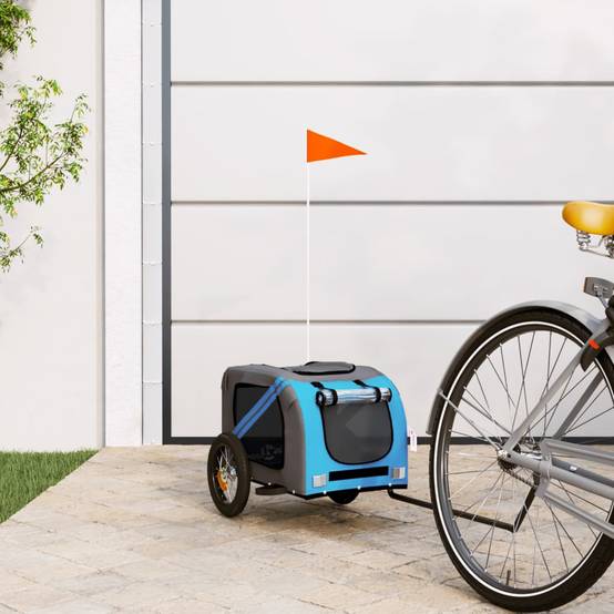 Remorque de vélo pour animaux fer et tissu Oxford bleu et gris 124 x 53 x 53 cm - PANGIVO - Image 1