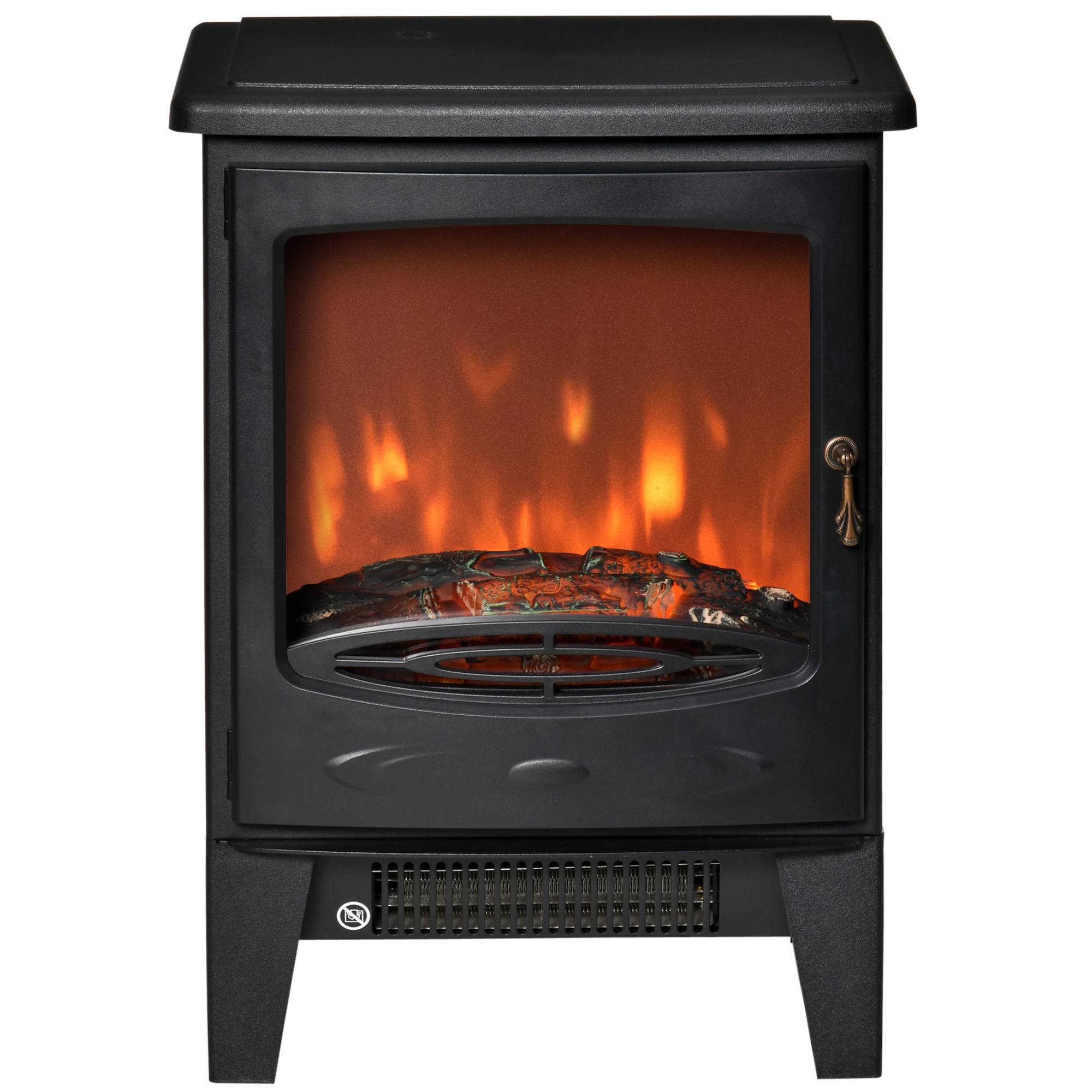 Sans Marque - Cheminée électrique à LED sur pied avec effet de flammes 900/1800W Noir - Image 2