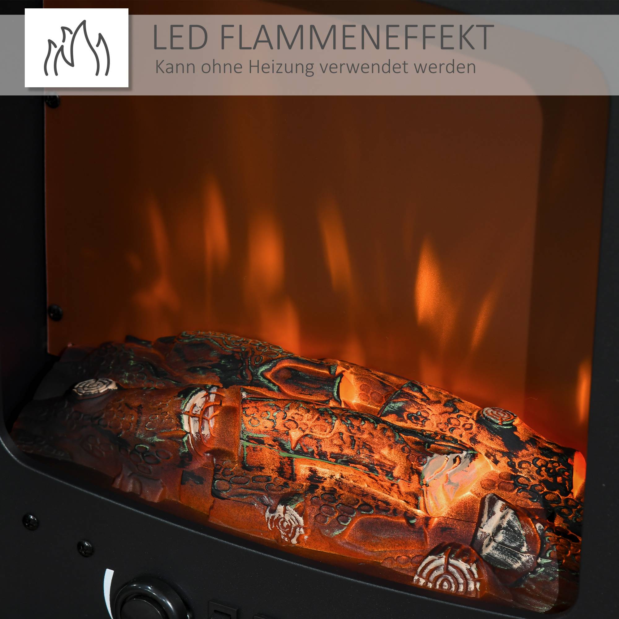 Sans Marque - Cheminée électrique à LED sur pied avec effet de flammes 900/1800W Noir - Image 6