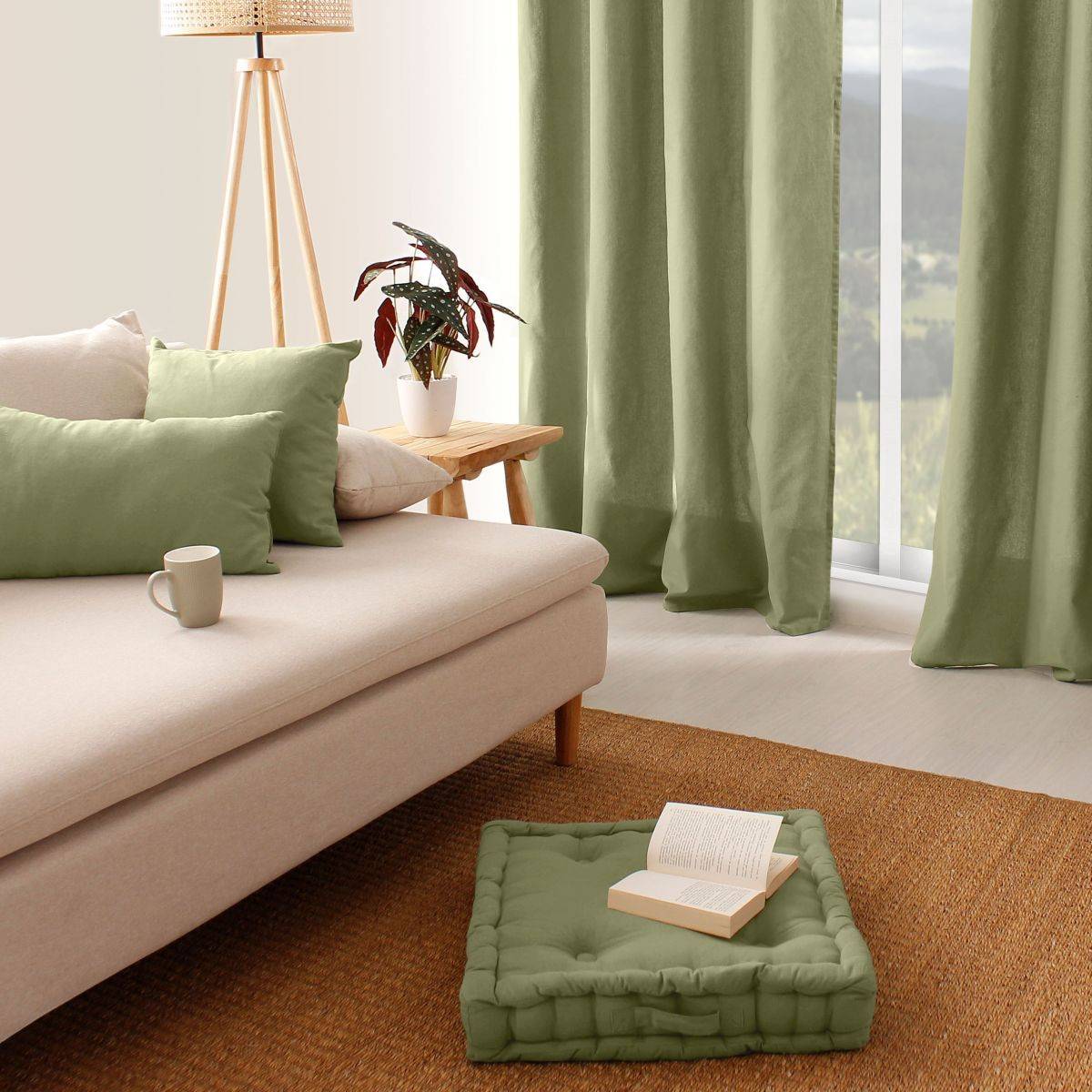 Enjoy Home - Coussin de Sol Uni "Panama" 50x50cm Vert Olive - Image 3