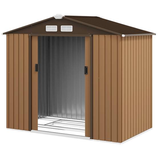 Abri de jardin métal portes coulissantes 2,13x1,30x1,85 m jaune, cabanon extérieur rangement outils jardin - Image 2