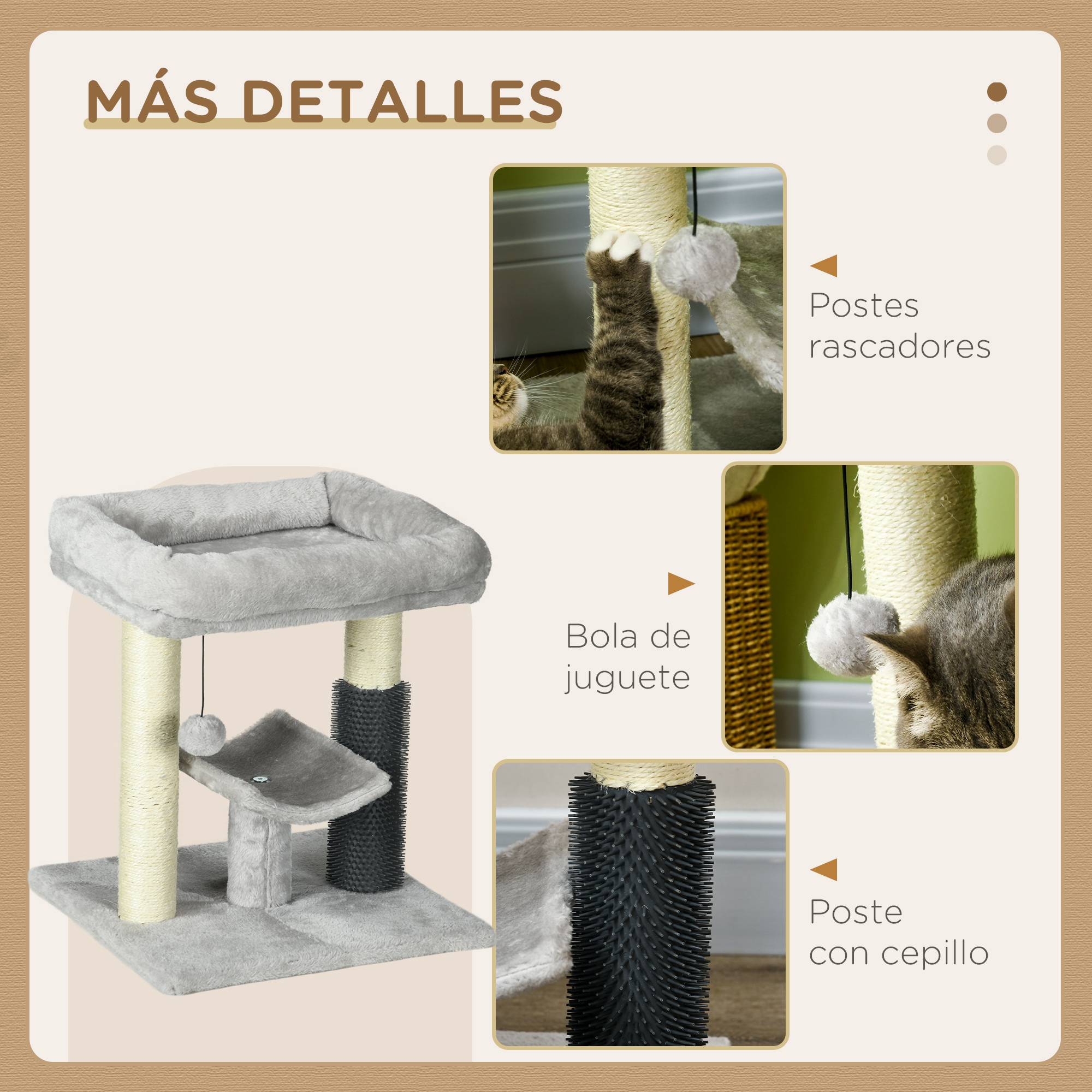Arbre à chat avec couchage, perchoir, griffoir en sisal et système autonettoyant, design moderne et compact, 40 x 40 x 48 cm, gris - Image 8