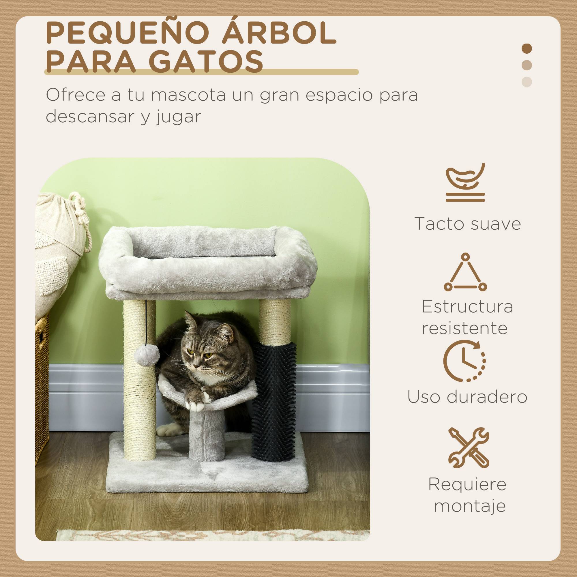 Arbre à chat avec couchage, perchoir, griffoir en sisal et système autonettoyant, design moderne et compact, 40 x 40 x 48 cm, gris - Image 6