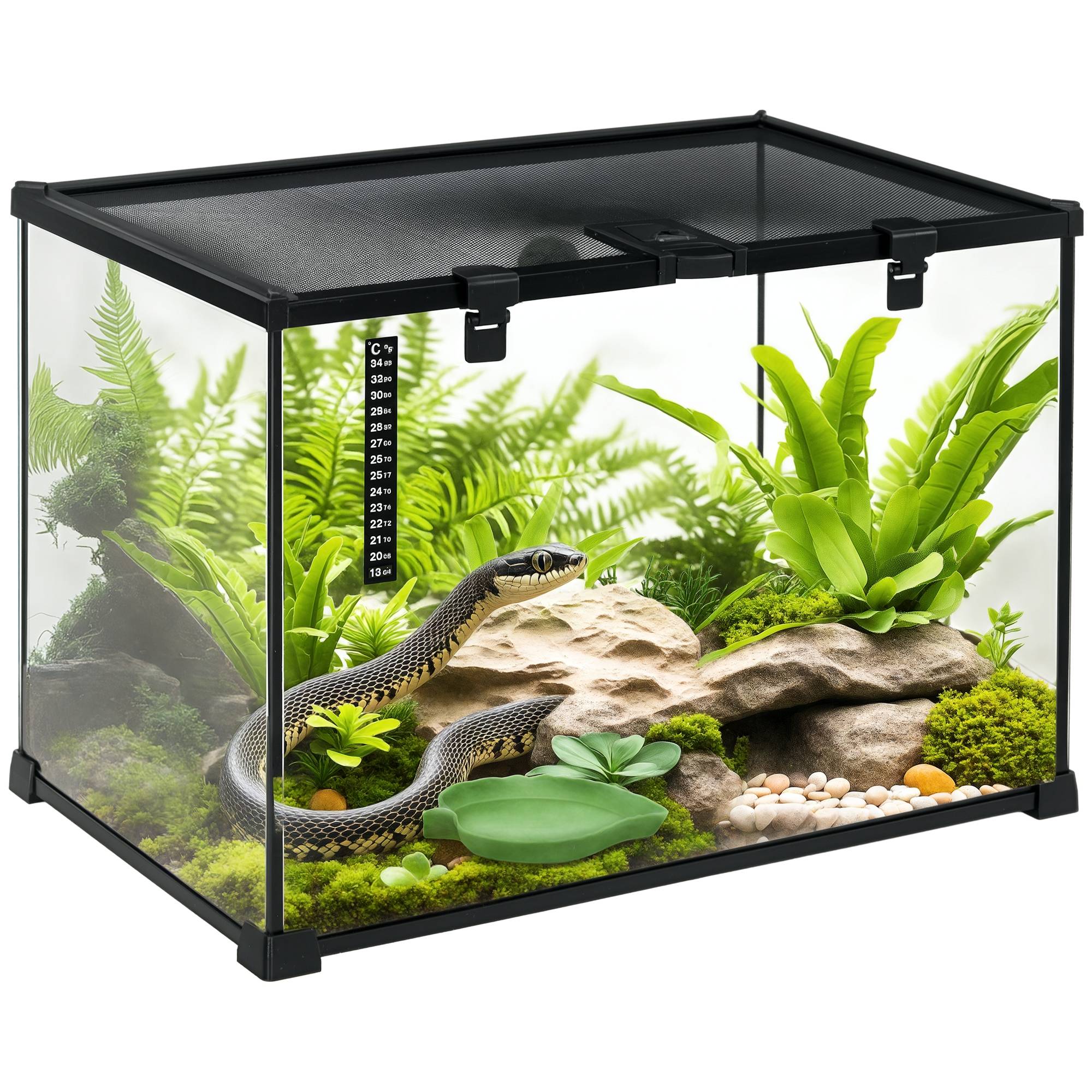 Vivarium Reptiles Verre Habitat Empilable Ventilation Optimale 50x30x35cm Noir - ComfortXL Outdoor Living - Image 1