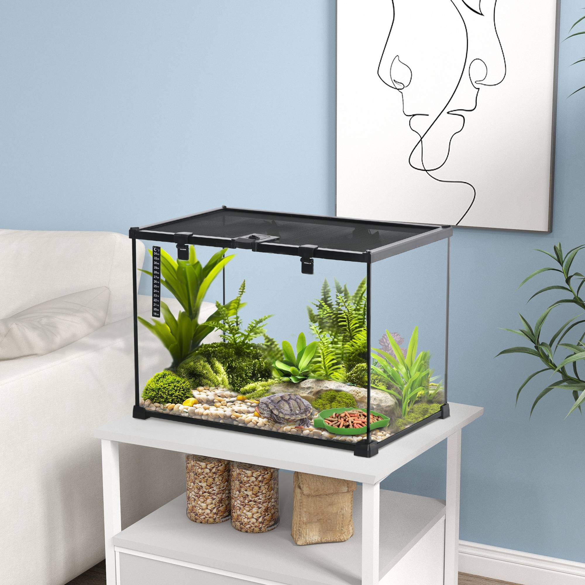 Vivarium Reptiles Verre Habitat Empilable Ventilation Optimale 50x30x35cm Noir - ComfortXL Outdoor Living - Image 3