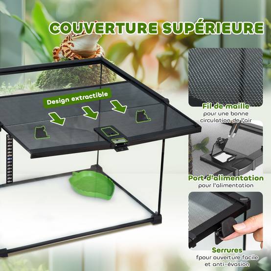 Vivarium Reptiles Verre Habitat Empilable Ventilation Optimale 50x30x35cm Noir - ComfortXL Outdoor Living - Image 7