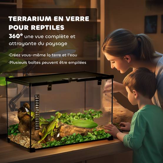 Vivarium Reptiles Verre Habitat Empilable Ventilation Optimale 50x30x35cm Noir - ComfortXL Outdoor Living - Image 6
