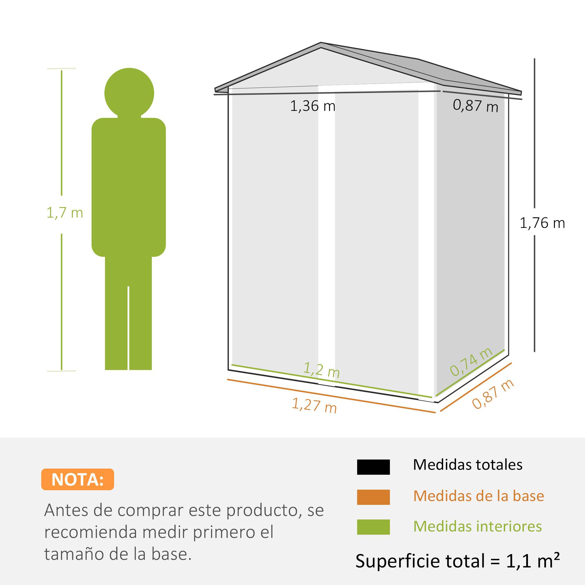 Abri de jardin extérieur 1,1 m² (136 x 87 x 176 cm) avec porte coulissante, toit en pente et moustiquaires, gris foncé - Image 5
