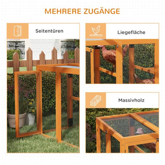 Poulailler pour 1-3 poules, cadre bois, fil acier, design extensible, perchoirs bois, orange - Image 9