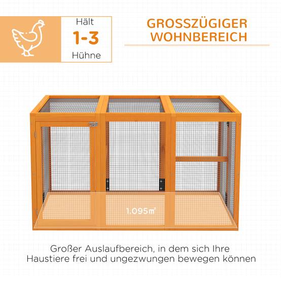 Poulailler pour 1-3 poules, cadre bois, fil acier, design extensible, perchoirs bois, orange - Image 6