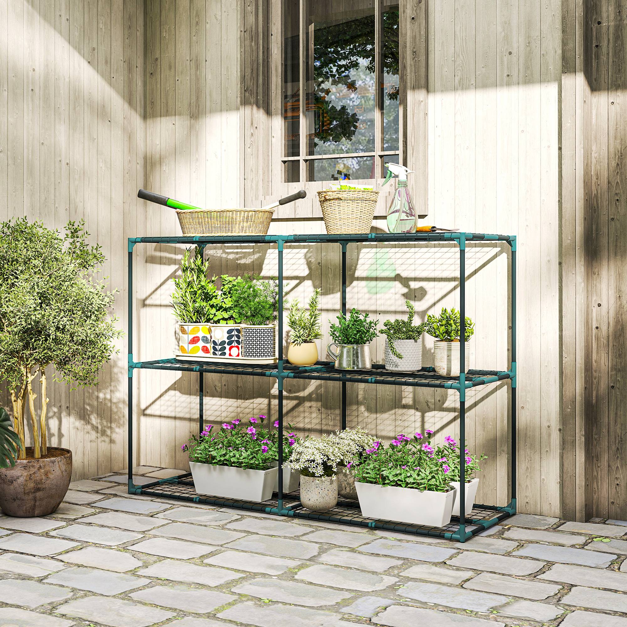 Support plantes 3 niveaux acier balcon optimisation espace 143x48x100cm vert foncé - ComfortXL Outdoor Living - Image 3