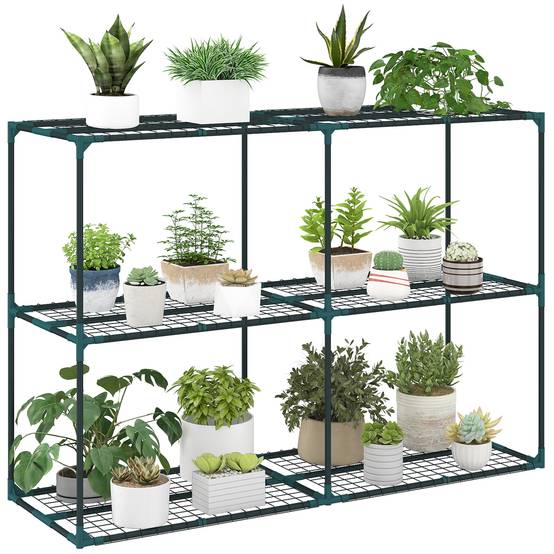 Support plantes 3 niveaux acier balcon optimisation espace 143x48x100cm vert foncé - ComfortXL Outdoor Living - Image 1
