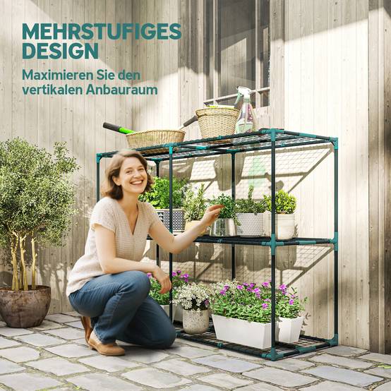 Support plantes 3 niveaux acier balcon optimisation espace 143x48x100cm vert foncé - ComfortXL Outdoor Living - Image 6