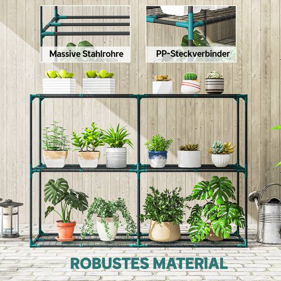 Support plantes 3 niveaux acier balcon optimisation espace 143x48x100cm vert foncé - ComfortXL Outdoor Living - Image 8