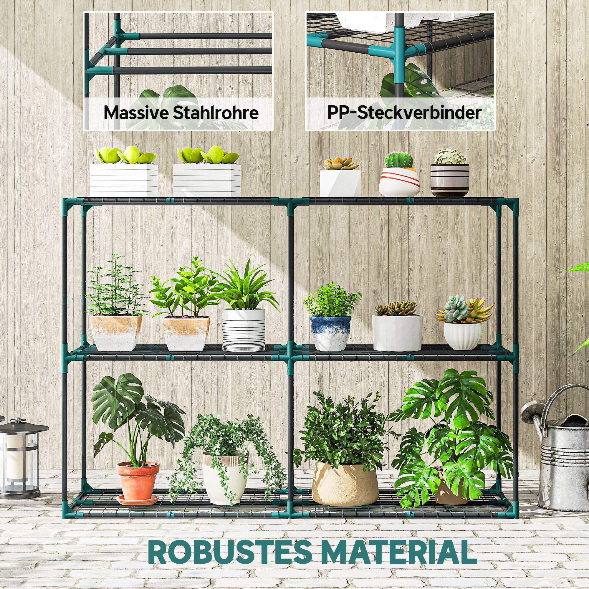 Support plantes 3 niveaux acier balcon optimisation espace 143x48x100cm vert foncé - ComfortXL Outdoor Living - Image 8