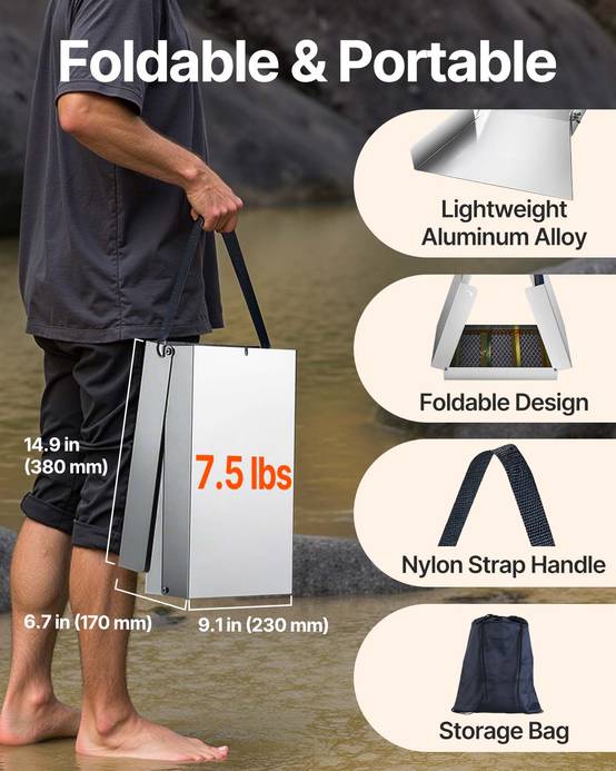 VEVOR Rampe d'orpaillage pliante 127cm alu, kit portable avec tapis, pour prospection or, rivière. - Image 3