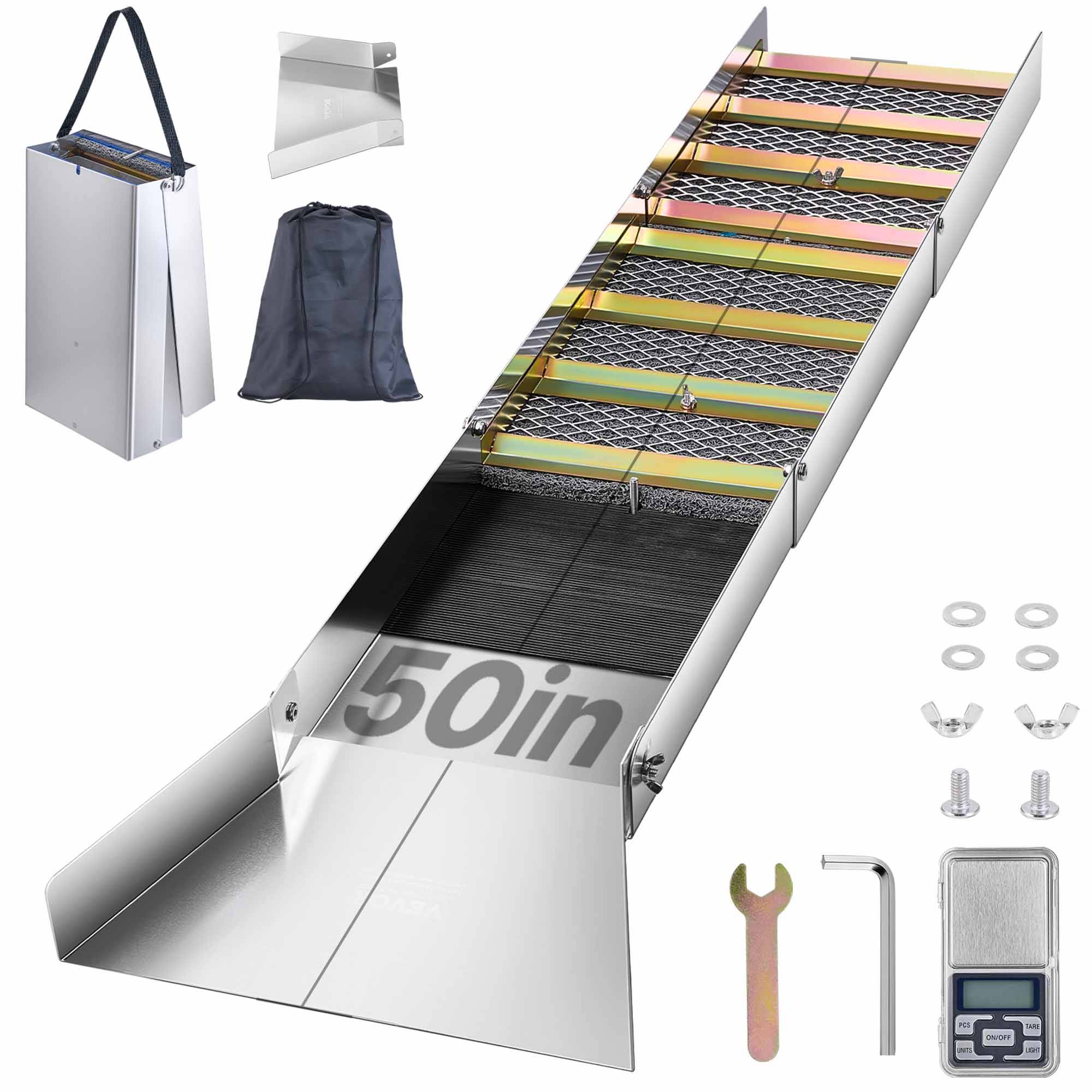 VEVOR Rampe d'orpaillage pliante 127cm alu, kit portable avec tapis, pour prospection or, rivière. - Image 1