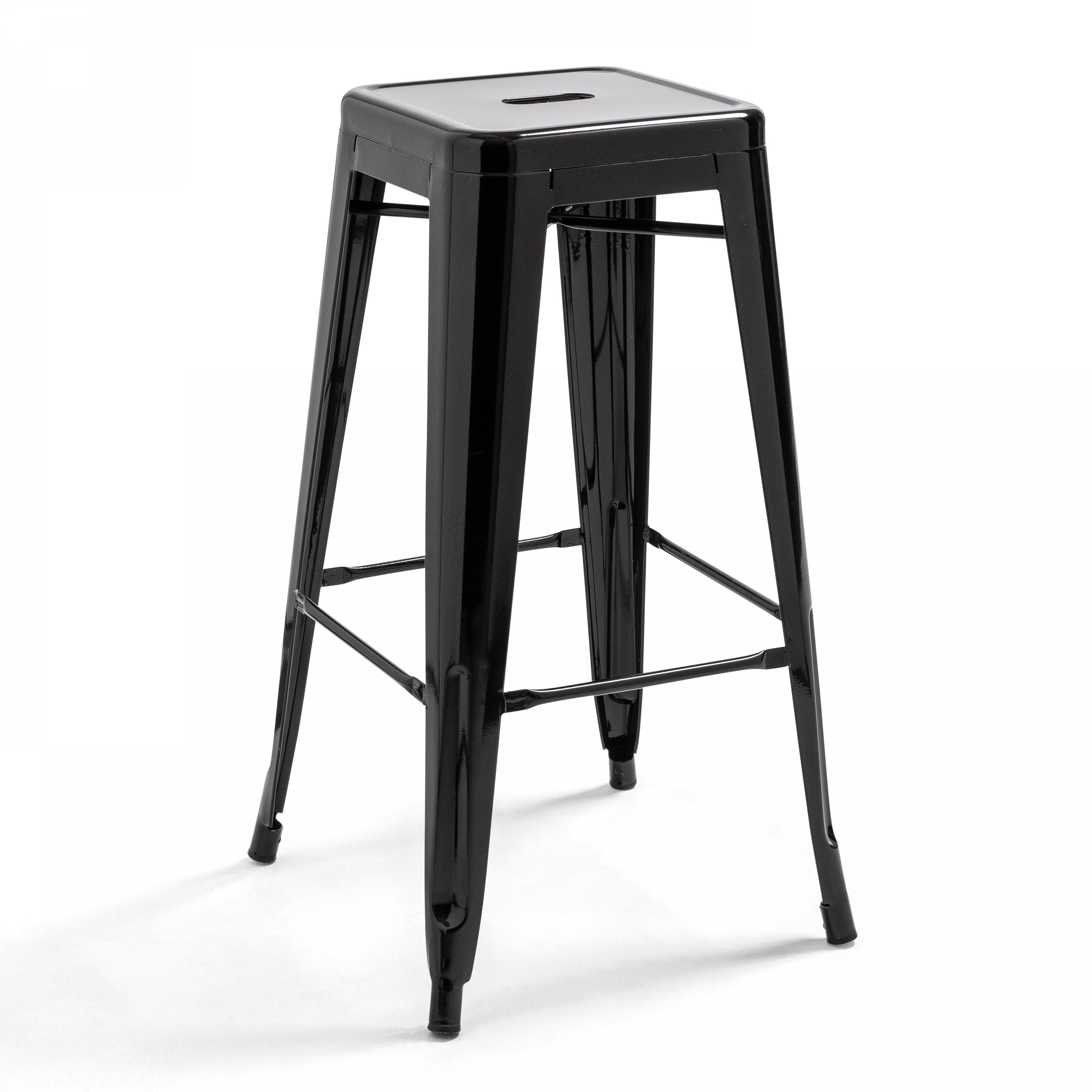 Oviala - Lot de 4 tabourets de bar en acier noir brillant Indus - Oviala - Image 2