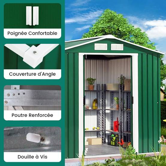 Abri de jardin remise de stockage avec porte coulissante et 2 fenêtres 213 x 127 x 185 cm - Image 7