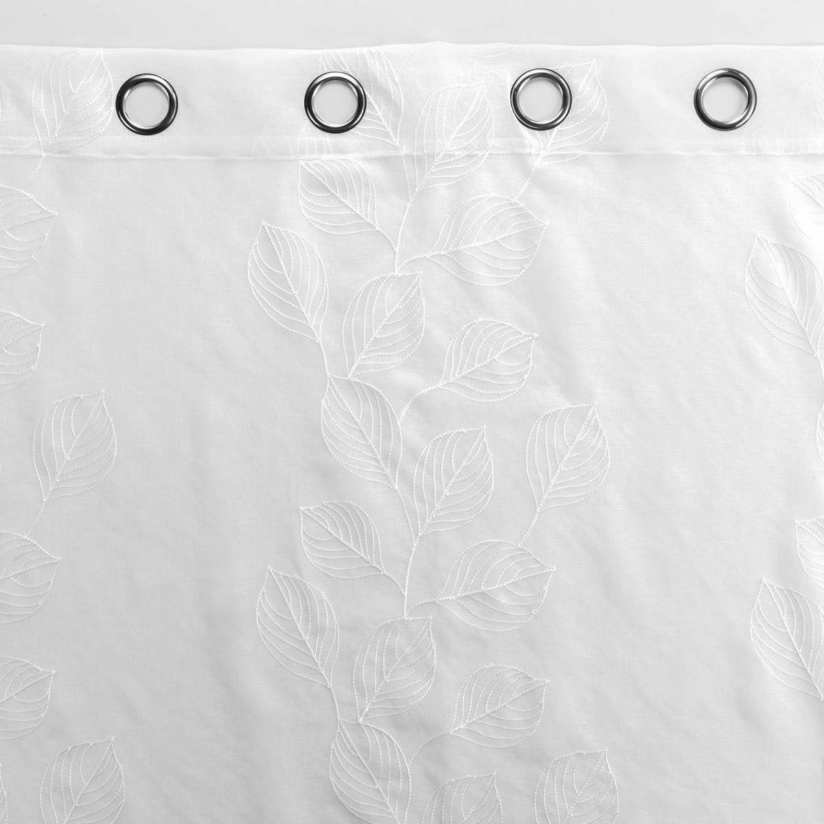 Rideau Voilage à Œillets "Brodé Edenia" 140x240cm Blanc - Image 3