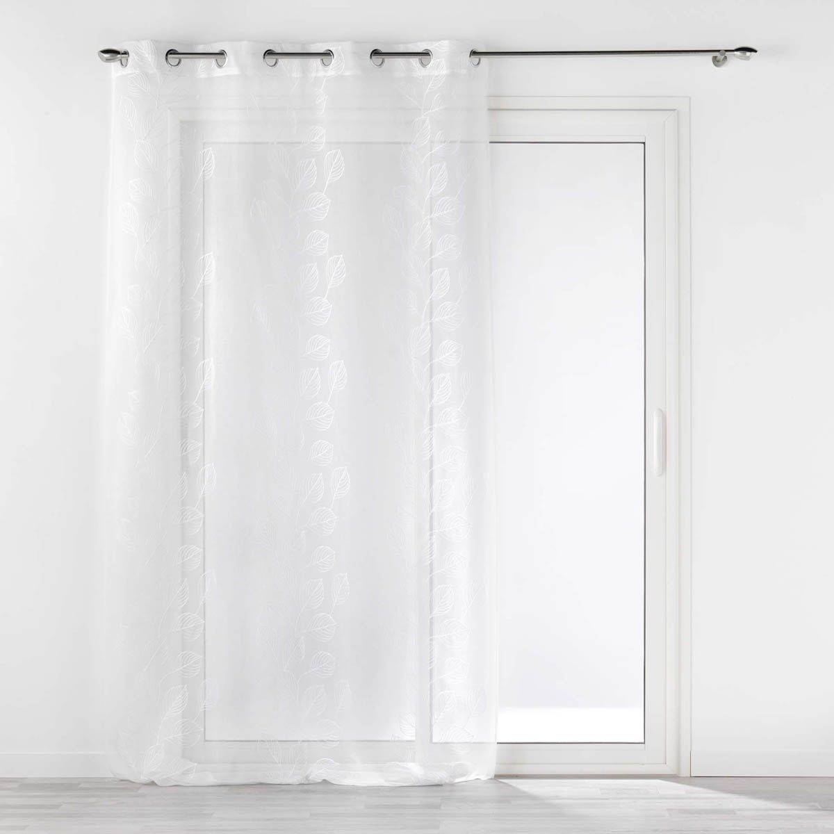 Rideau Voilage à Œillets "Brodé Edenia" 140x240cm Blanc - Image 1