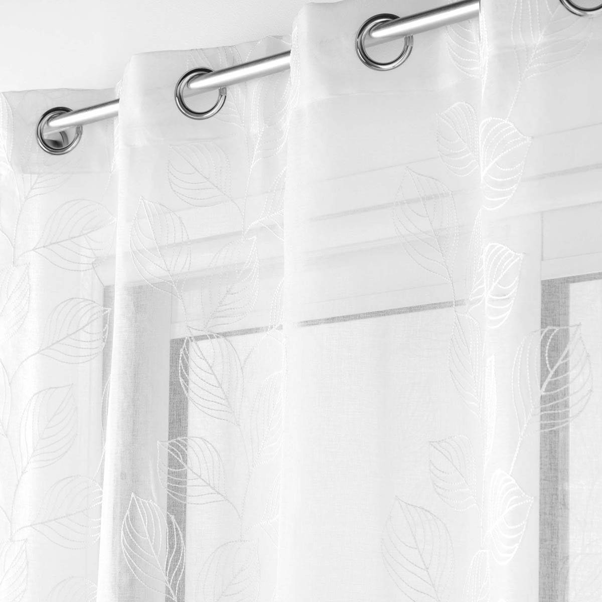Rideau Voilage à Œillets "Brodé Edenia" 140x240cm Blanc - Image 2