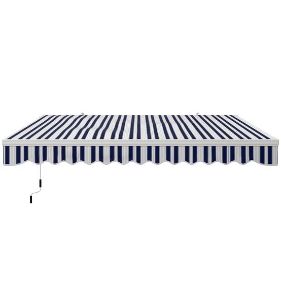 Sans Marque - Store banne rétractable manuel 395 x 245 cm, bras articulé à angle réglable, protection UV et étanchéité, fixation murale, bleu et blanc - Image 2