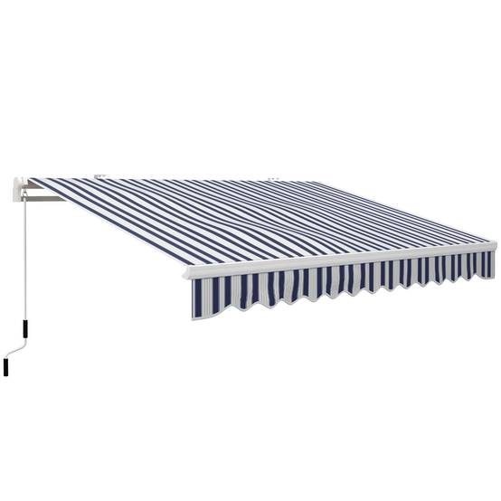 Sans Marque - Store banne rétractable manuel 395 x 245 cm, bras articulé à angle réglable, protection UV et étanchéité, fixation murale, bleu et blanc - Image 1