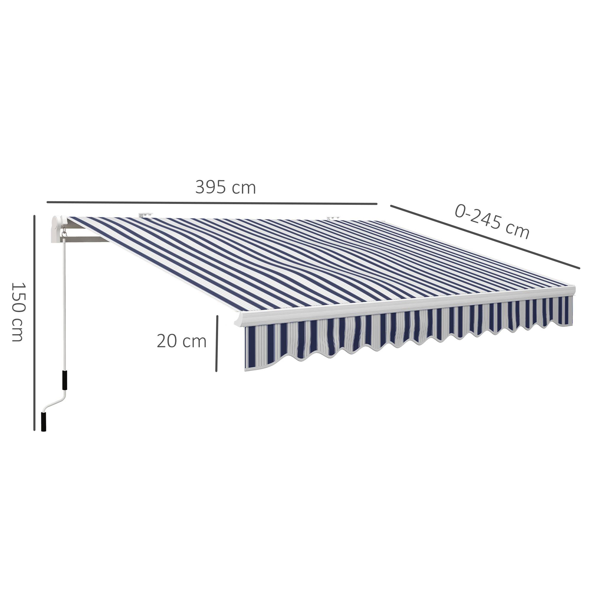 Sans Marque - Store banne rétractable manuel 395 x 245 cm, bras articulé à angle réglable, protection UV et étanchéité, fixation murale, bleu et blanc - Image 5
