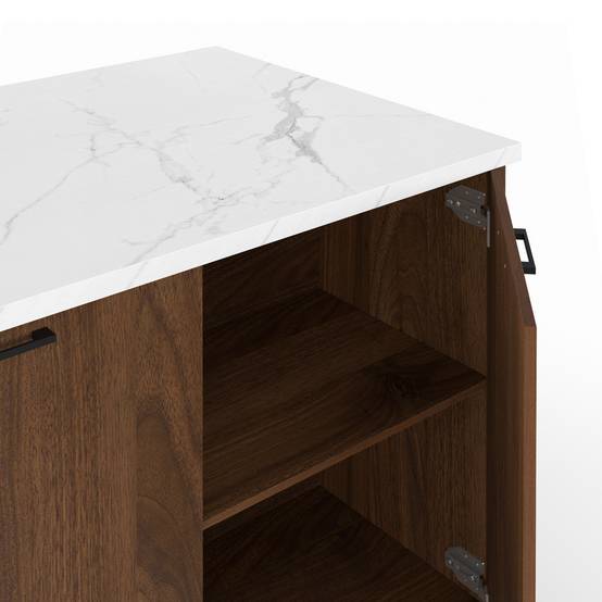 IDMARKET - Ilot central TIBO 120 cm bois foncé effet noyer avec plan de travail effet marbre ALASKA - Image 6