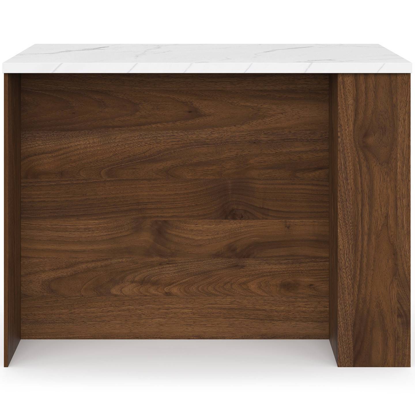 IDMARKET - Ilot central TIBO 120 cm bois foncé effet noyer avec plan de travail effet marbre ALASKA - Image 4