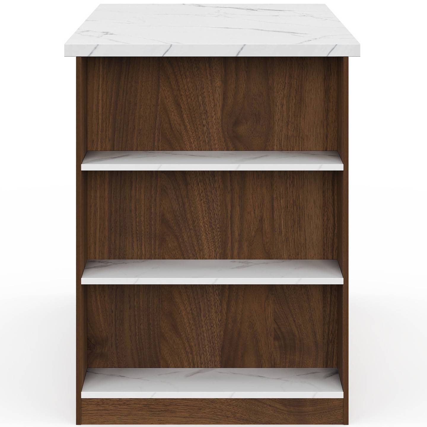IDMARKET - Ilot central TIBO 120 cm bois foncé effet noyer avec plan de travail effet marbre ALASKA - Image 7