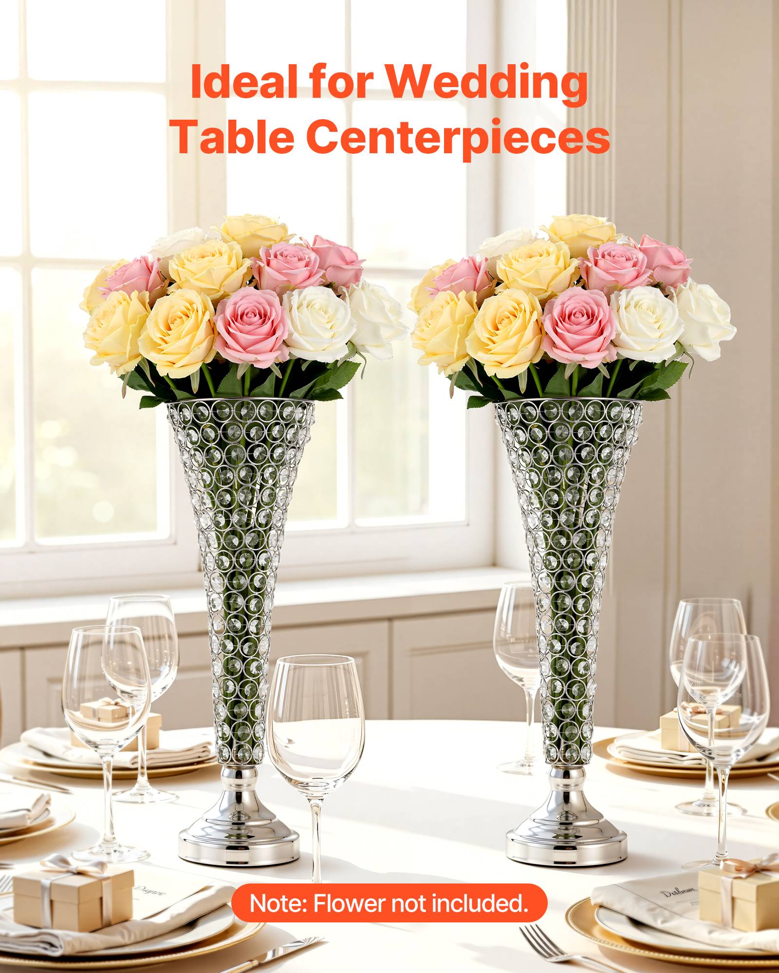 Vevor - VEVOR Vase Mariage Centre de Table Métal 51 cm 4 PCS Argenté avec Perles Cristal - Image 2