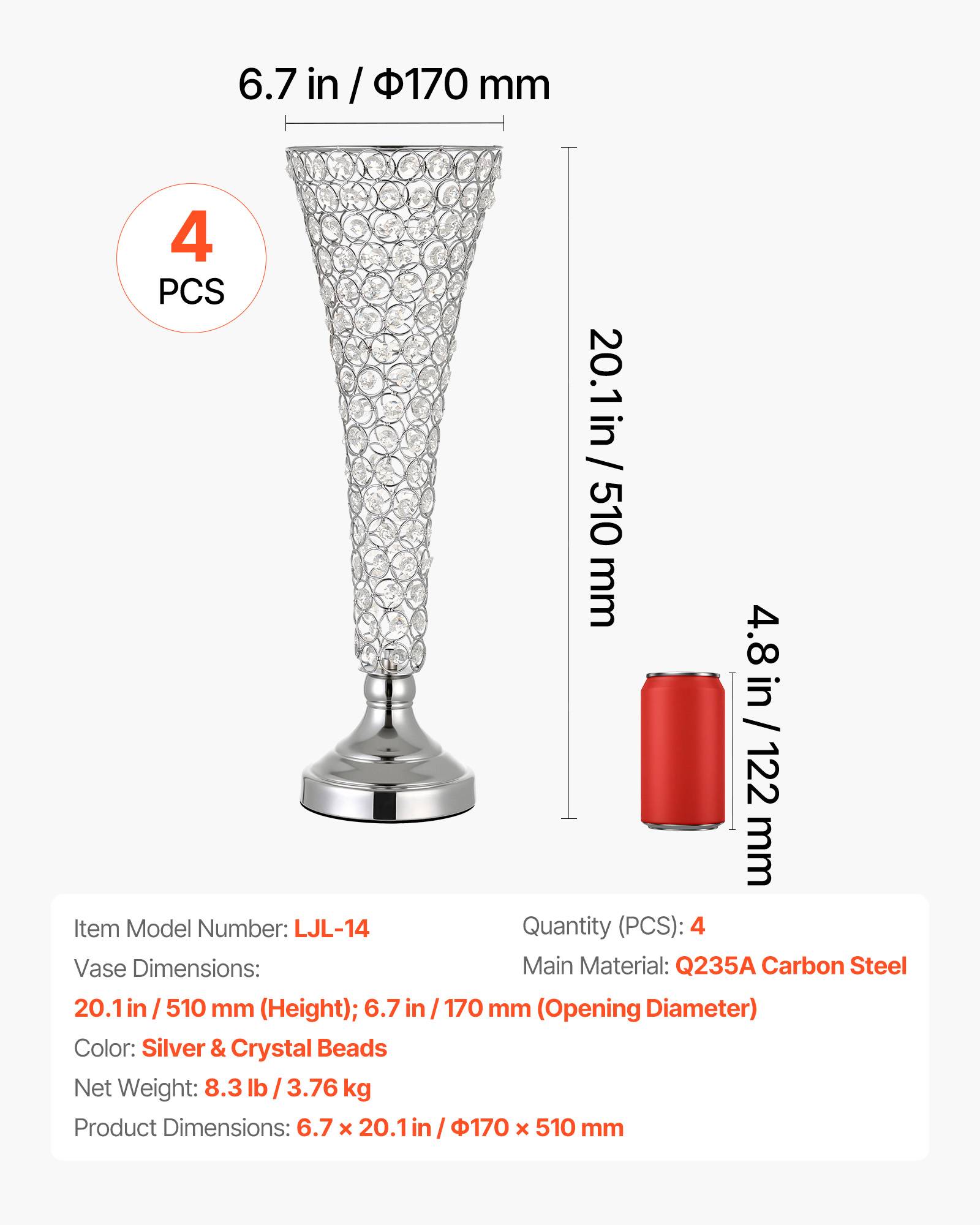 Vevor - VEVOR Vase Mariage Centre de Table Métal 51 cm 4 PCS Argenté avec Perles Cristal - Image 7