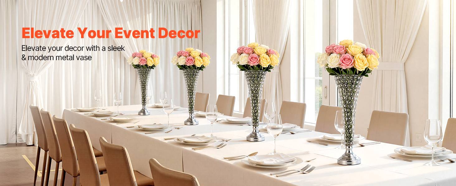 Vevor - VEVOR Vase Mariage Centre de Table Métal 51 cm 4 PCS Argenté avec Perles Cristal - Image 9