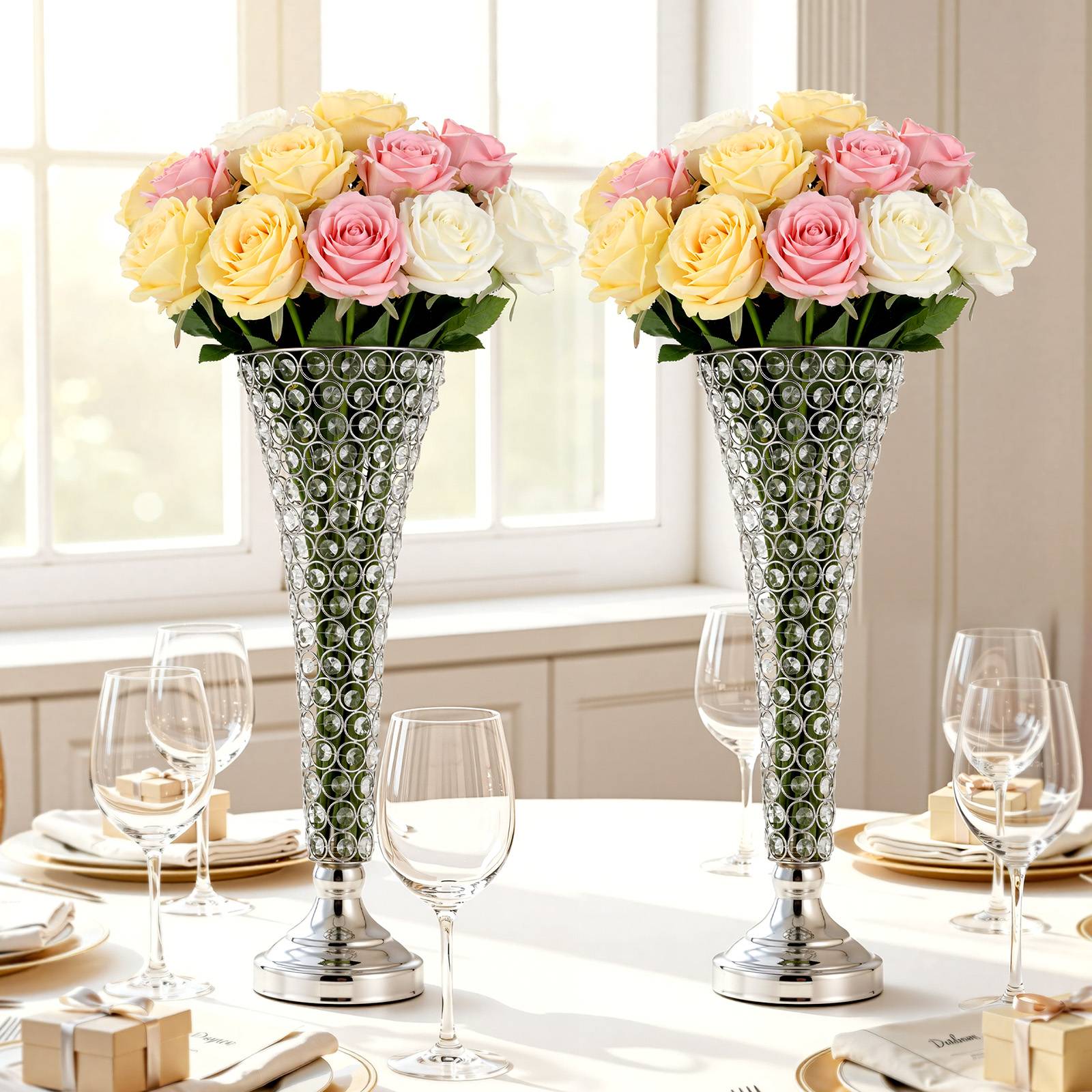 Vevor - VEVOR Vase Mariage Centre de Table Métal 51 cm 4 PCS Argenté avec Perles Cristal - Image 8