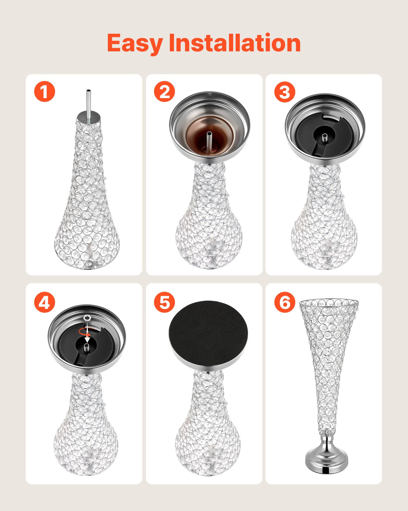 Vevor - VEVOR Vase Mariage Centre de Table Métal 51 cm 4 PCS Argenté avec Perles Cristal - Image 6