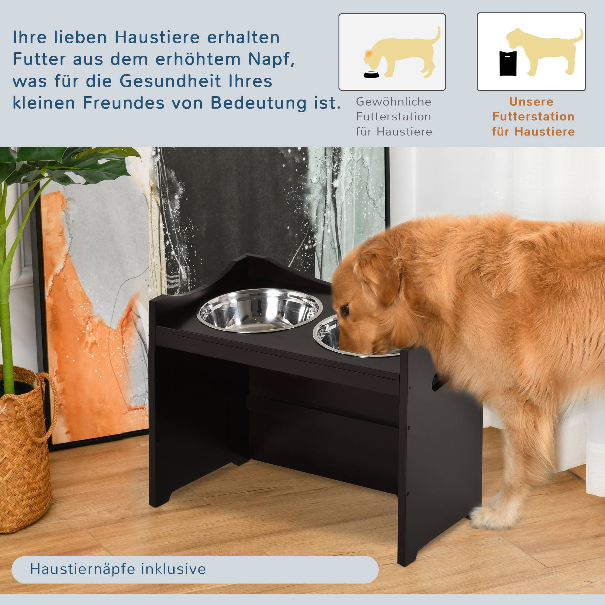 Support de gamelles pour chien bois MDF et inox marron foncé 54 x 31.5 x 47 cm - PANGIVO - Image 8