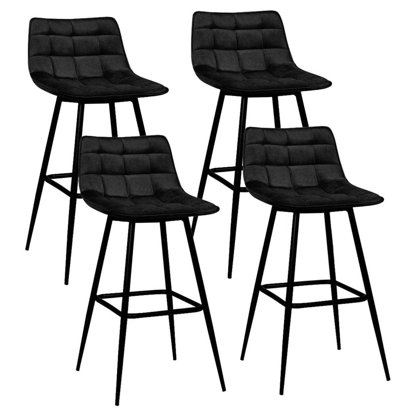 Lot de 4 tabourets de bar MADY en velours noir - Image 2