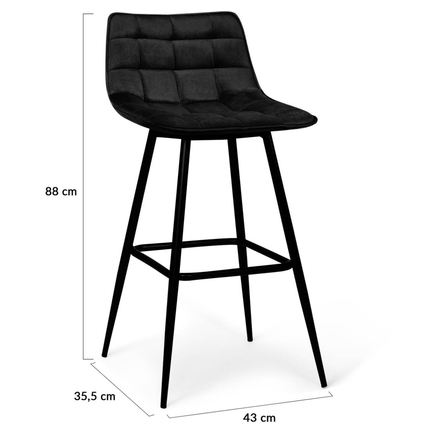 Lot de 4 tabourets de bar MADY en velours noir - Image 5