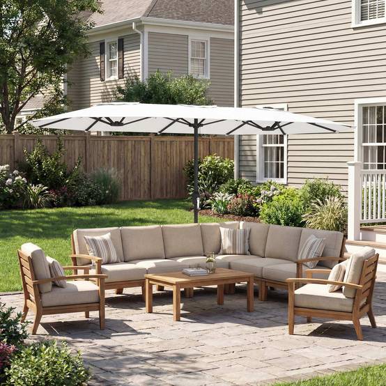 Parasol double de jardin 4,6 x 2,6 m avec manivelle, protection UV50+, housse imperméable blanche - Image 3