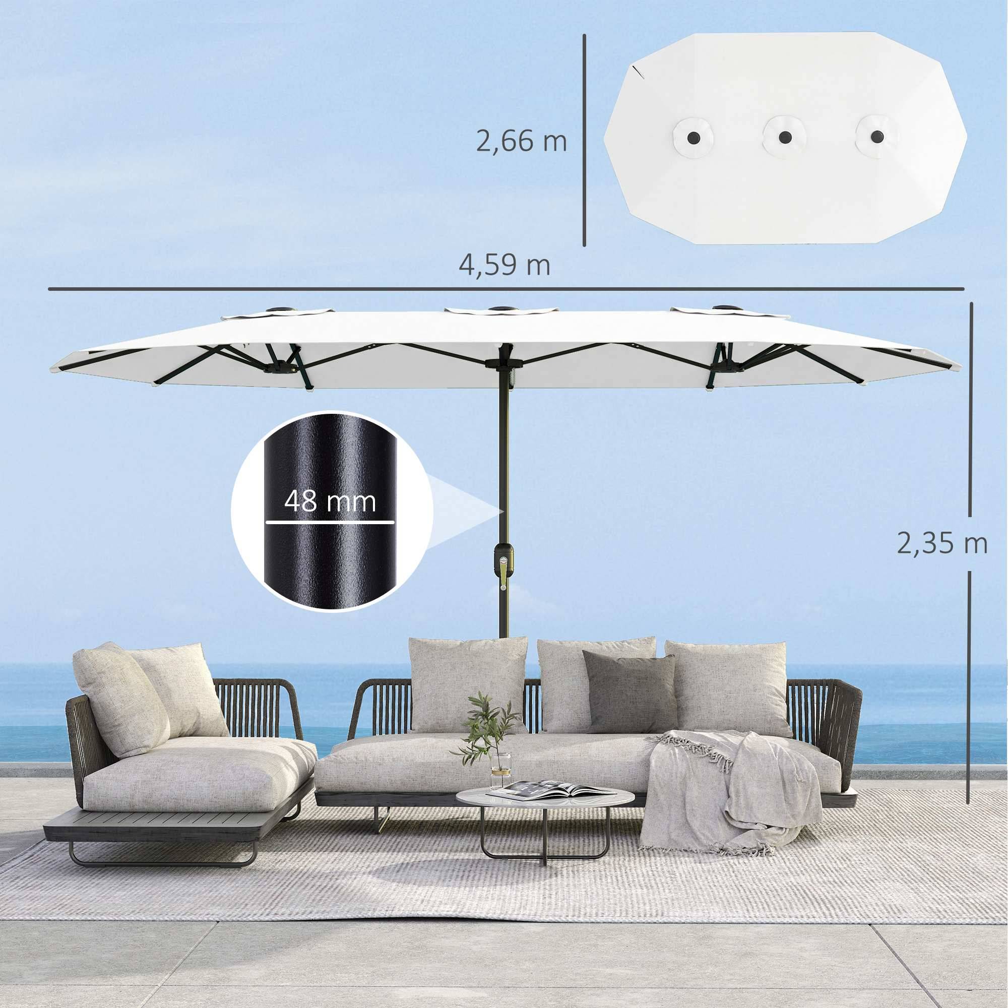 Parasol double de jardin 4,6 x 2,6 m avec manivelle, protection UV50+, housse imperméable blanche - Image 5