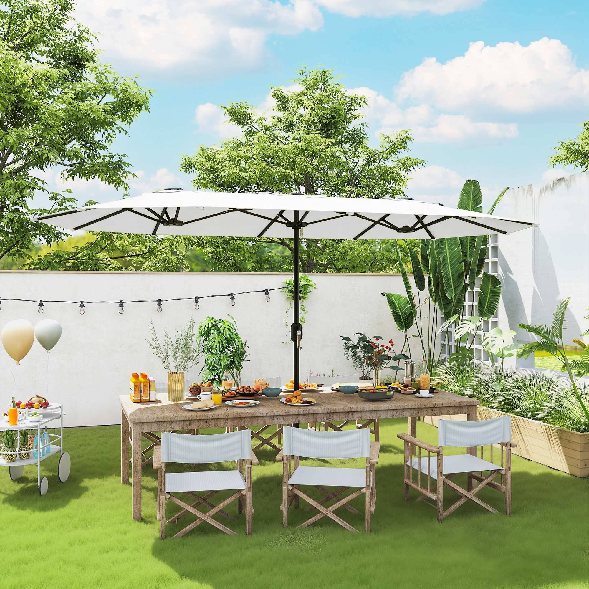 Parasol double de jardin 4,6 x 2,6 m avec manivelle, protection UV50+, housse imperméable blanche - Image 4