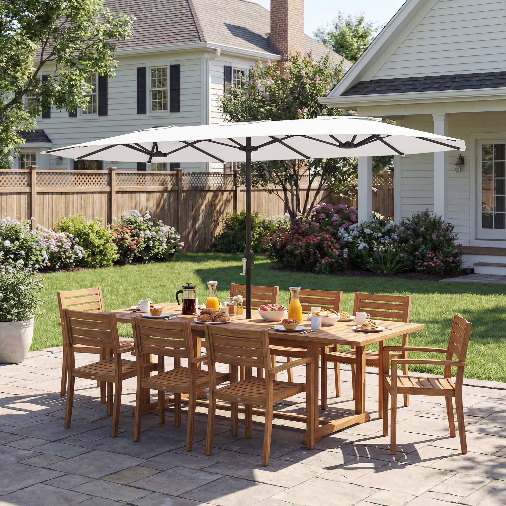 Parasol double de jardin 4,6 x 2,6 m avec manivelle, protection UV50+, housse imperméable blanche - Image 10
