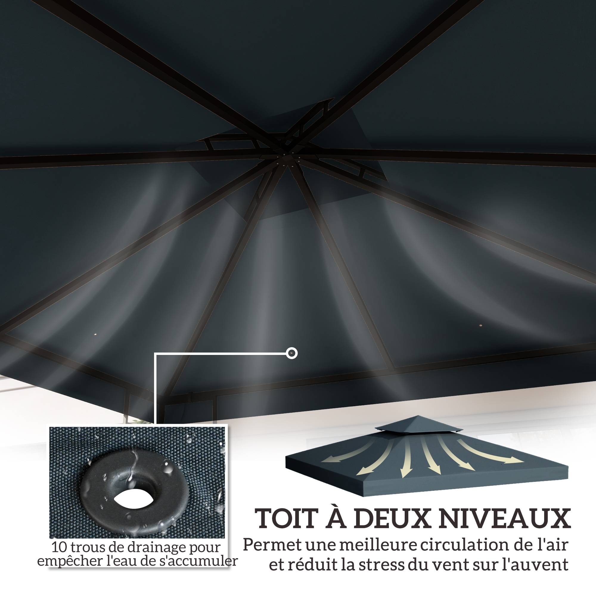 Toile de rechange pour pavillon tonnelle tente 3 x 3 m polyester haute densité 180 g/m² gris foncé - Image 6