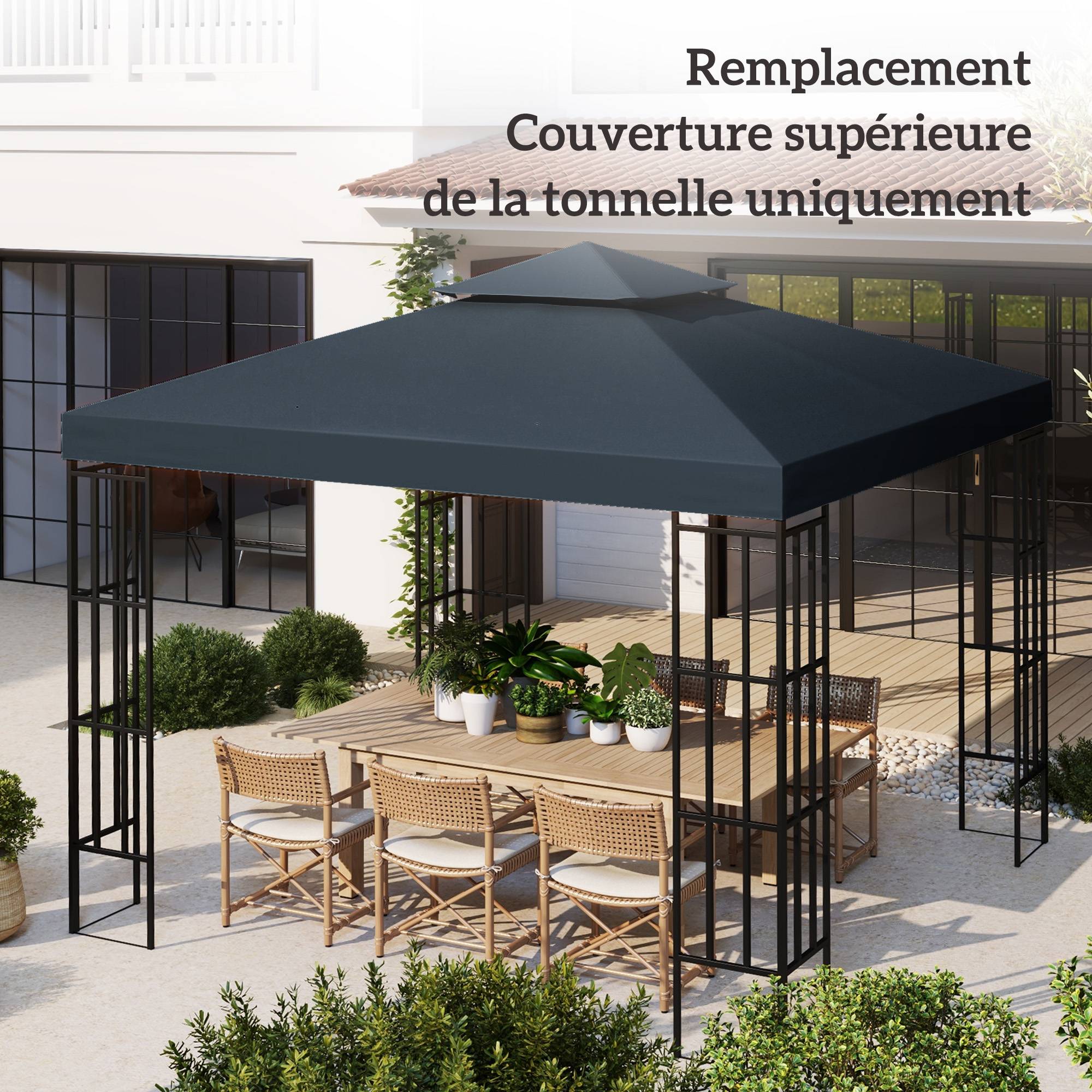 Toile de rechange pour pavillon tonnelle tente 3 x 3 m polyester haute densité 180 g/m² gris foncé - Image 9